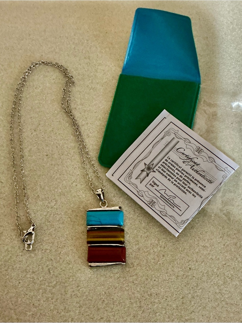 Multi-Color Rectangular Pendant Necklace - 21”